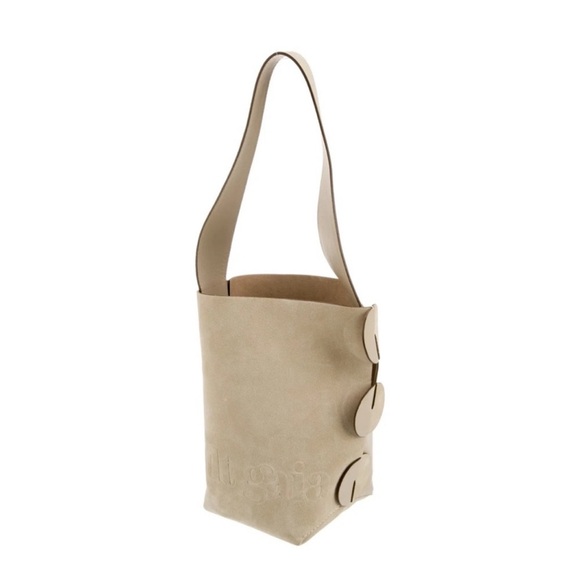 NEW! Cult Gaia Diya Suede & Leather Shoulder Bag in Mushroom - Picture 7 of 11